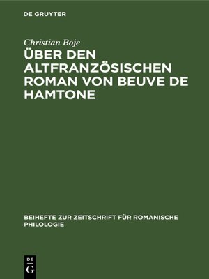 cover image of Über den altfranzösischen Roman von Beuve de Hamtone